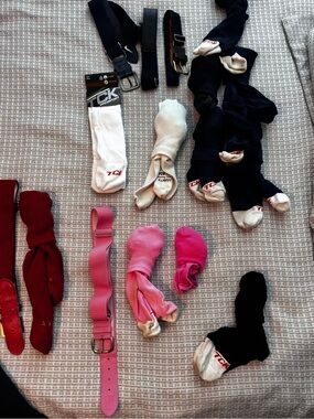 Lot of Baseball Socks and Belts - White, Navy, Pink, Black, Red, Columbia blue